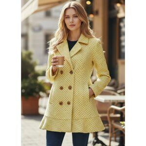 Cabi Hobnob Jacket Yellow Tweed Flounce Hem Double Breasted M New
